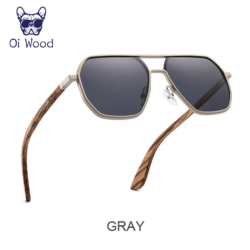 Oi Wood Fashion Alloy Solglasögon för män och kvinnor, polariserade solglasögon i trä, för bilkörning, UV400, Oculos De Sol 8059