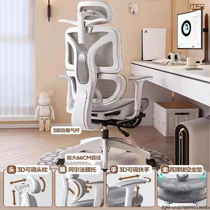 Wygodne ergonomiczne krzesło do nauki z podparciem lędźwiowym do długotrwałego siedzenia, krzesło z regulacją wysokości, obrotowe krzesło biurowe do komputera w domu
