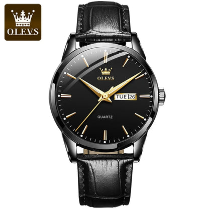 Montre à quartz OLEVS pour homme – Style luxe et élégant, bracelet en cuir, affichage de la date et du jour, étanche, idéale pour le travail