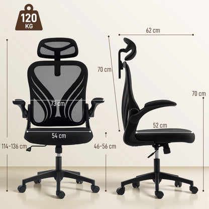 HOMCOM Chair Ergonomic desk, Mesh desk armchair with Flistable Fold, 2D Headrest, Bracing, Bracing, so