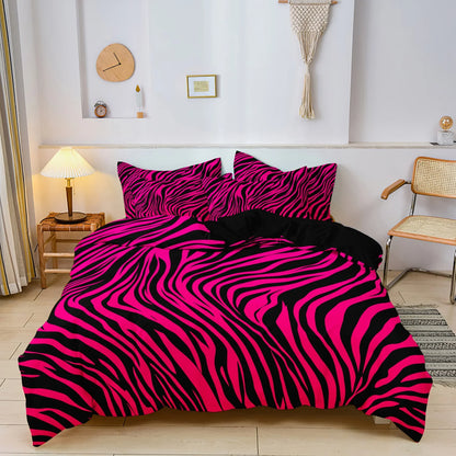 3pcs Bedding Set Rose Red Zebra Print Leopard Print Digital Print Duvet Cover Set, Digital Print, Suitable for Family Hotel Dormitory