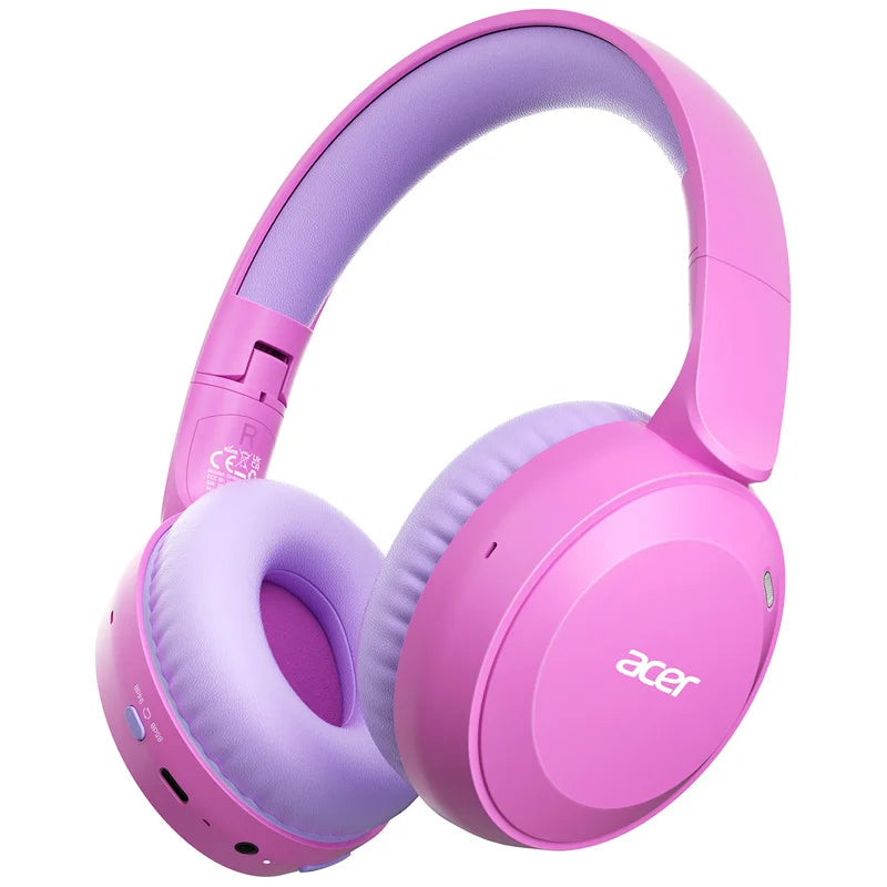 Casque Bluetooth 6.0 pour enfants Acer OHR668, limiteur de volume 85/94 dB, casque sans fil pliable à porter sur les oreilles, autonomie de 60 heures, microphone intégré.