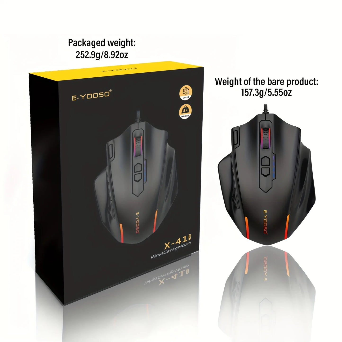 E-YOOSO X-41PRO Wired Mouse Large Gaming Mouse RGB Backlit 11 Programmable Side Buttons Support for Computer PC Laptop Mac