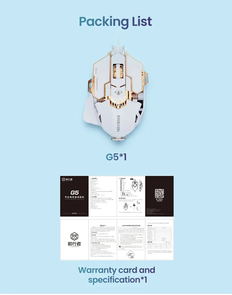 G5 Mechanical E-sports Wired Mouse, RGB 9 Button Macro Programming Gaming Mute Mouse, 12800 DPI for Desktop Computer Laptop