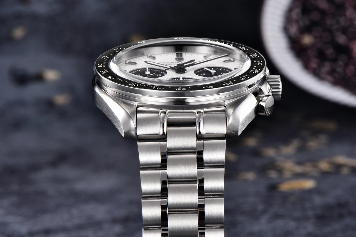 Montre pour homme PAGANI DESIGN « New Moon » – Montre à quartz de luxe, chronographe, verre saphir avec traitement antireflet, lunette en céramique, aiguilles luminescentes