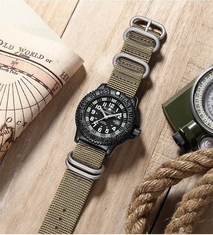 ADDIESDIVE Men’s Luxury Military Sport Quartz Watch  Luminous Dial, Rotating Bezel, Nylon Strap & 50M Water Resistant