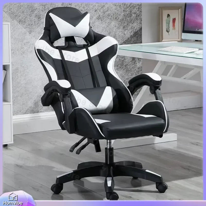 Chaise de jeu ergonomique avec support lombaire, en cuir PU, style course, chaise de bureau réglable en hauteur, dossier inclinable pour
