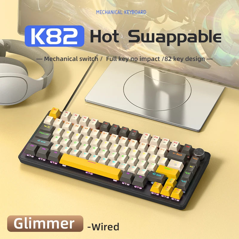 K82 75% Wired Mechanical Keyboard RGB Backlight, 82 KEY, Full Key Hot Swappable Blue Switch, Multifunctional Knob, Windows & Mac