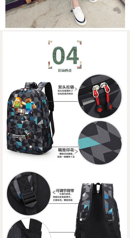 In Stock Minecraft Enderman Creeper Graphic Printed Backpack Large Capacity Lightweight Fashion Casual For Daily Travel Outdoor