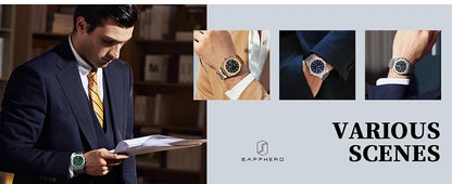 SAPPHERO Rose Gold Men Watch Fashion Luxury Clock Stainless Steel Watch 50m Water Resistance Watch For Men New Year Gifts