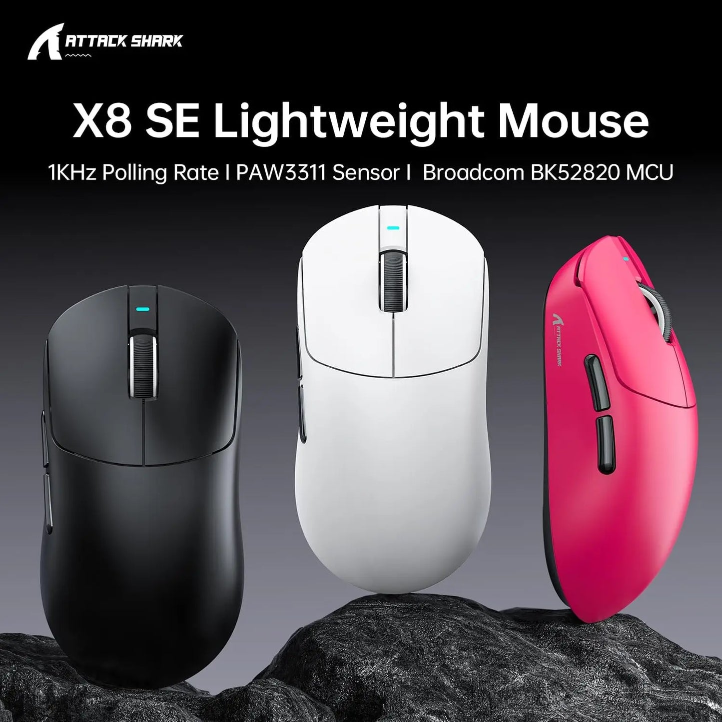 ATTACK SHARK X8 SE 55g Superlight Wireless Gaming Mouse,BK52820 Tri-Mode Mouse,25000DPI,500mAh Battery,5 Programmable Buttons