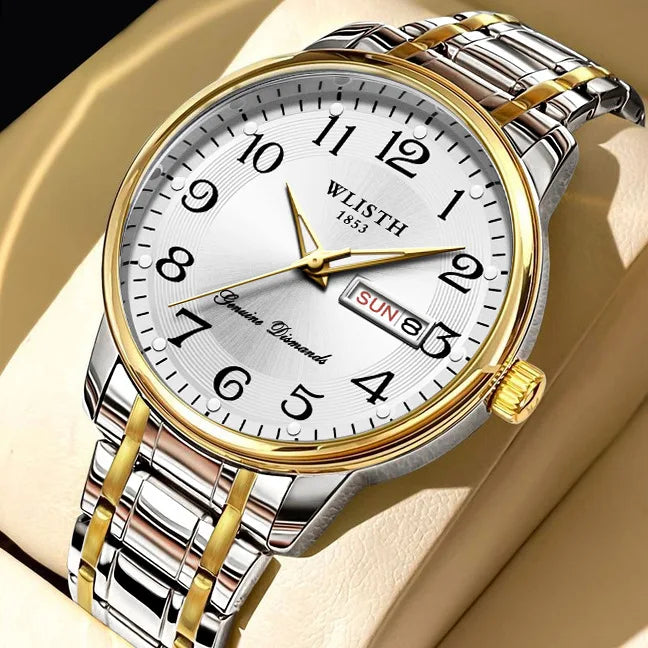 Montre de luxe pour femme, montre à quartz, montre-bracelet numérique, étanche, avec calendrier et affichage lumineux ; style mode et professionnel, convient aussi aux hommes.