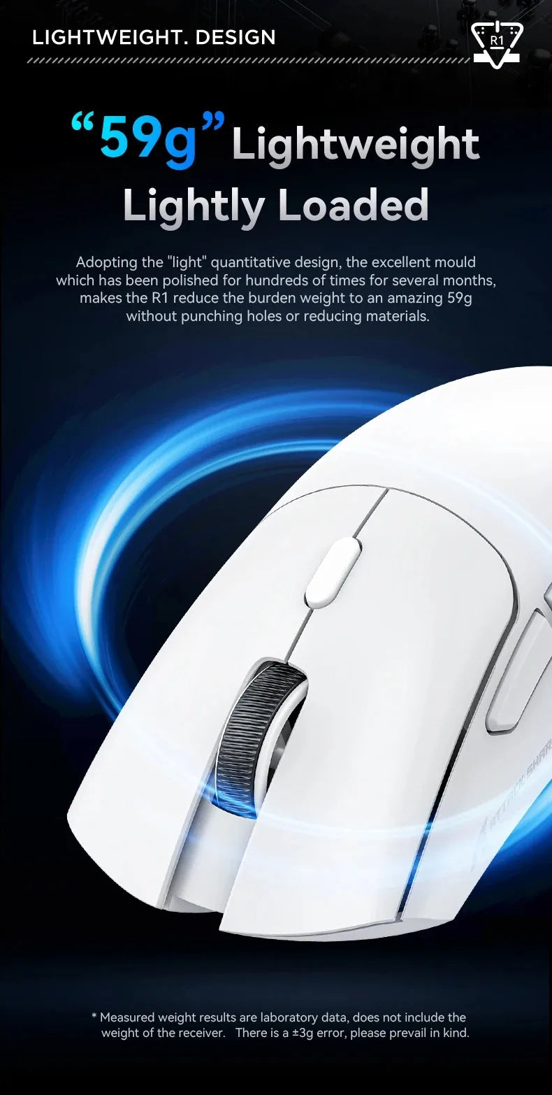 Attack Shark R1 Wireless Mouse for Gaming 1000 Hz PAW3311 Sensor,Rechargeable,Bluetooth Tri-mode,Ergonomic