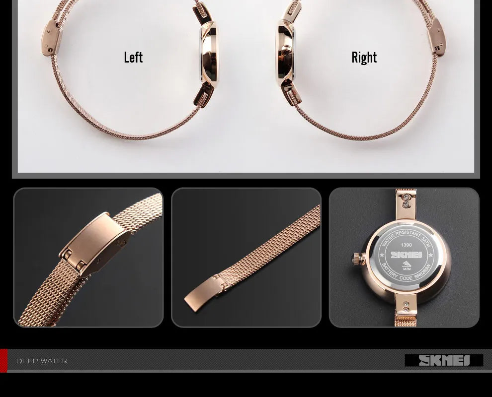 SKMEI Casual Stainless Steel Female Wristwatcch Relogio Feminino Luxury Quartz Ladies Watch Thin Strap Fashion Women Watch 1390