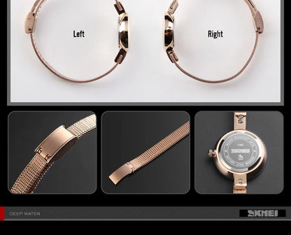 SKMEI Casual Stainless Steel Female Wristwatcch Relogio Feminino Luxury Quartz Ladies Watch Thin Strap Fashion Women Watch 1390