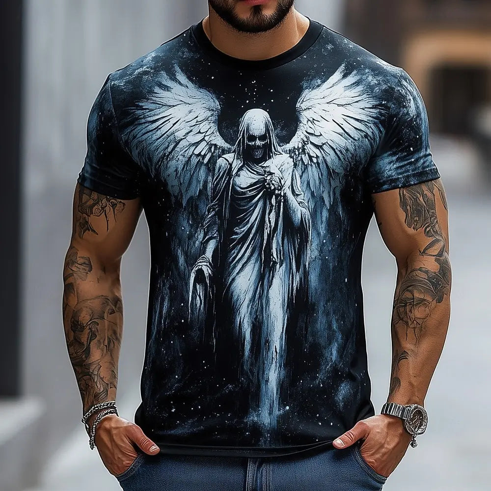 Angel bedrucktes Freizeit-T-Shirt mit kurzen Ärmeln und Rundhalsausschnitt für Damen und Herren – Modetrend, supercool, neue Alltagskleidung für Herren