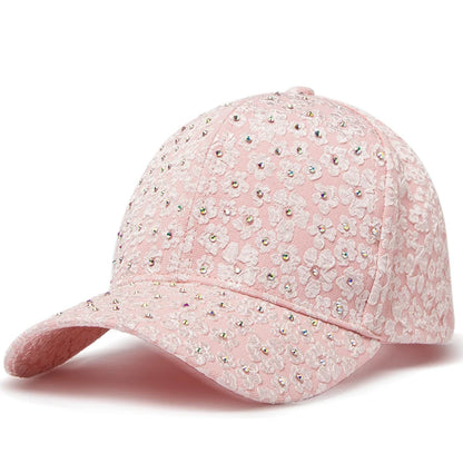 CNTANG Summer Women Rhinestone Baseball Cap Flower Embroidery Hats Female Snapback Fashion Designer Sun Hat Hip Hop Y2k Caps