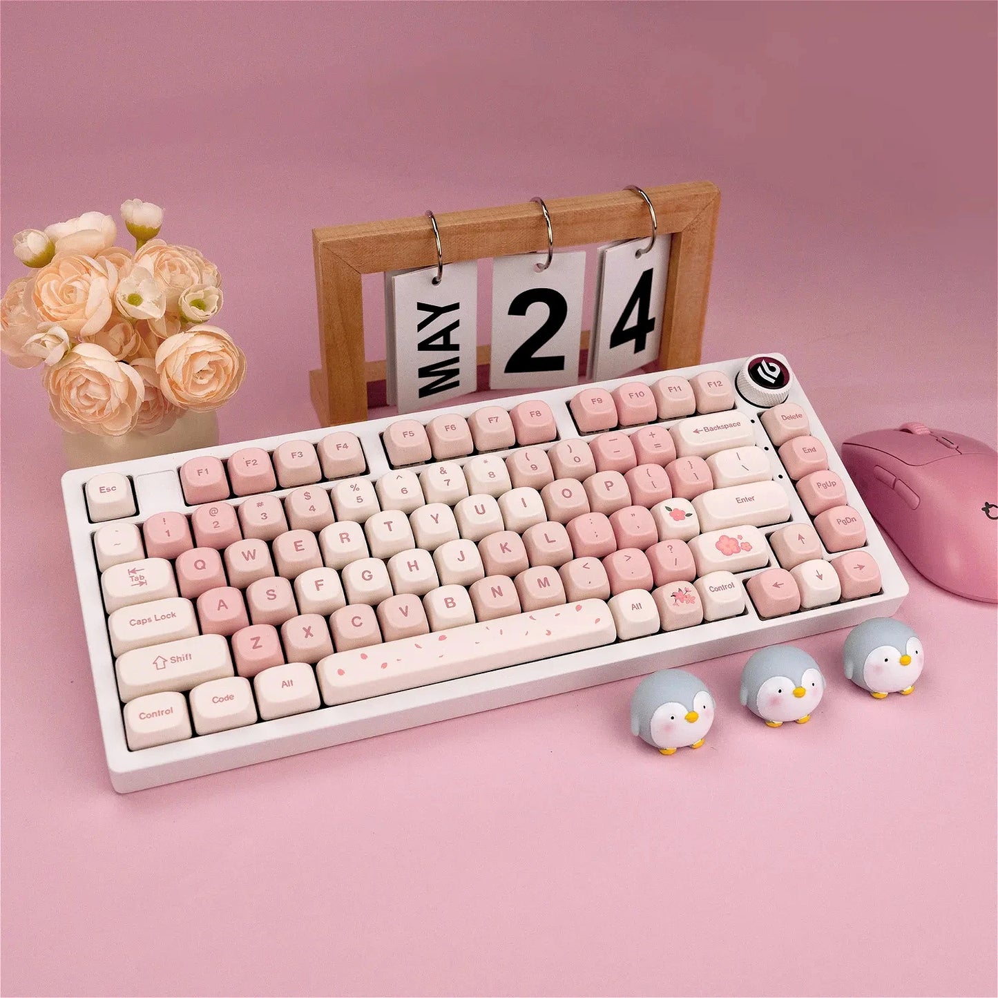 Sakura Pink MOA Keycaps PBT 142 Keys Cream Strawberry for 60/64/84/98/108 Gaming Mechanical Keyboard MX Switch