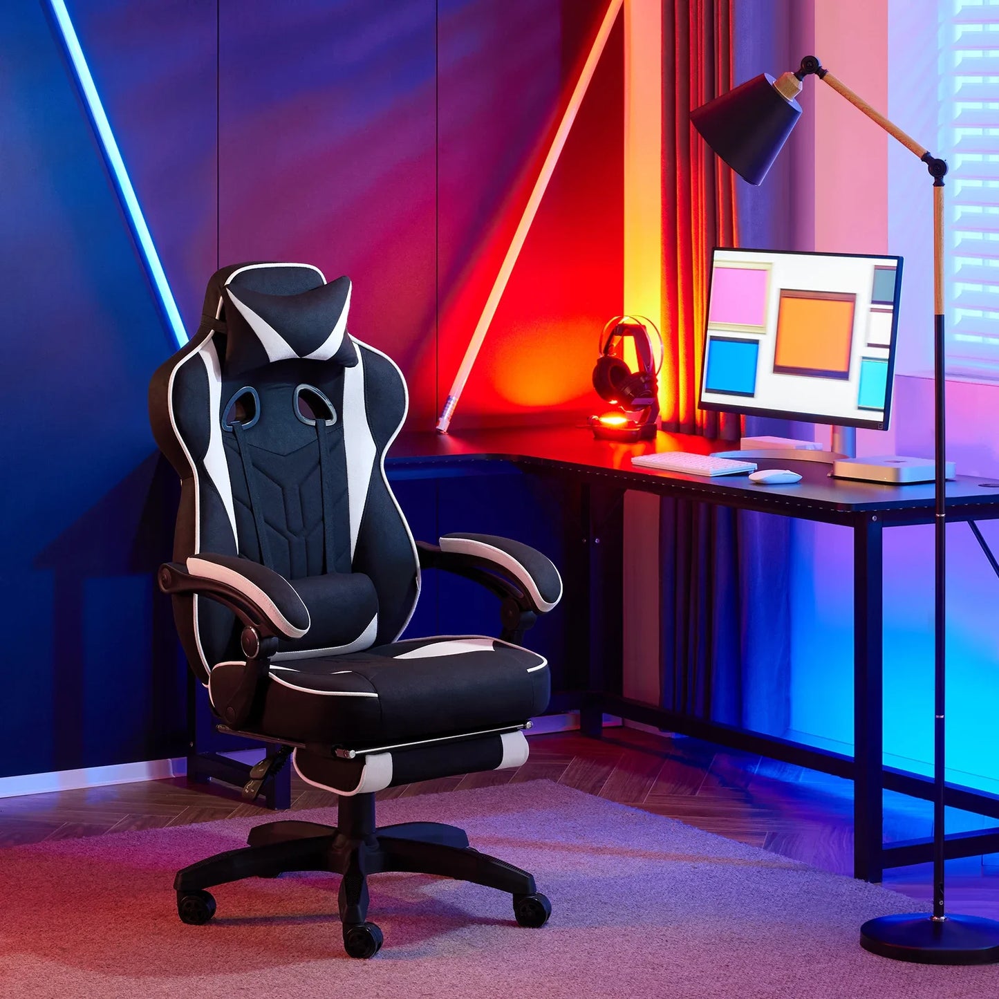 WOLTU Ergonomic Gamer Computer Chair Executive Office Chair Breathable Gaming Chair with Lumbar Cushion Headrest Footrest