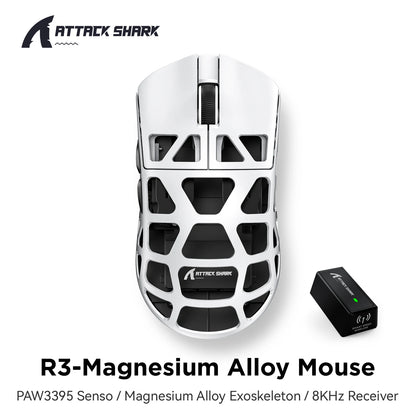 Mysz gamingowa ATTACK SHARK R3 ze stopu magnezu, konstrukcja honeycomb, ultralekka, 8K Hz, sensor PAW3395, 26000 DPI, ergonomiczna obudowa
