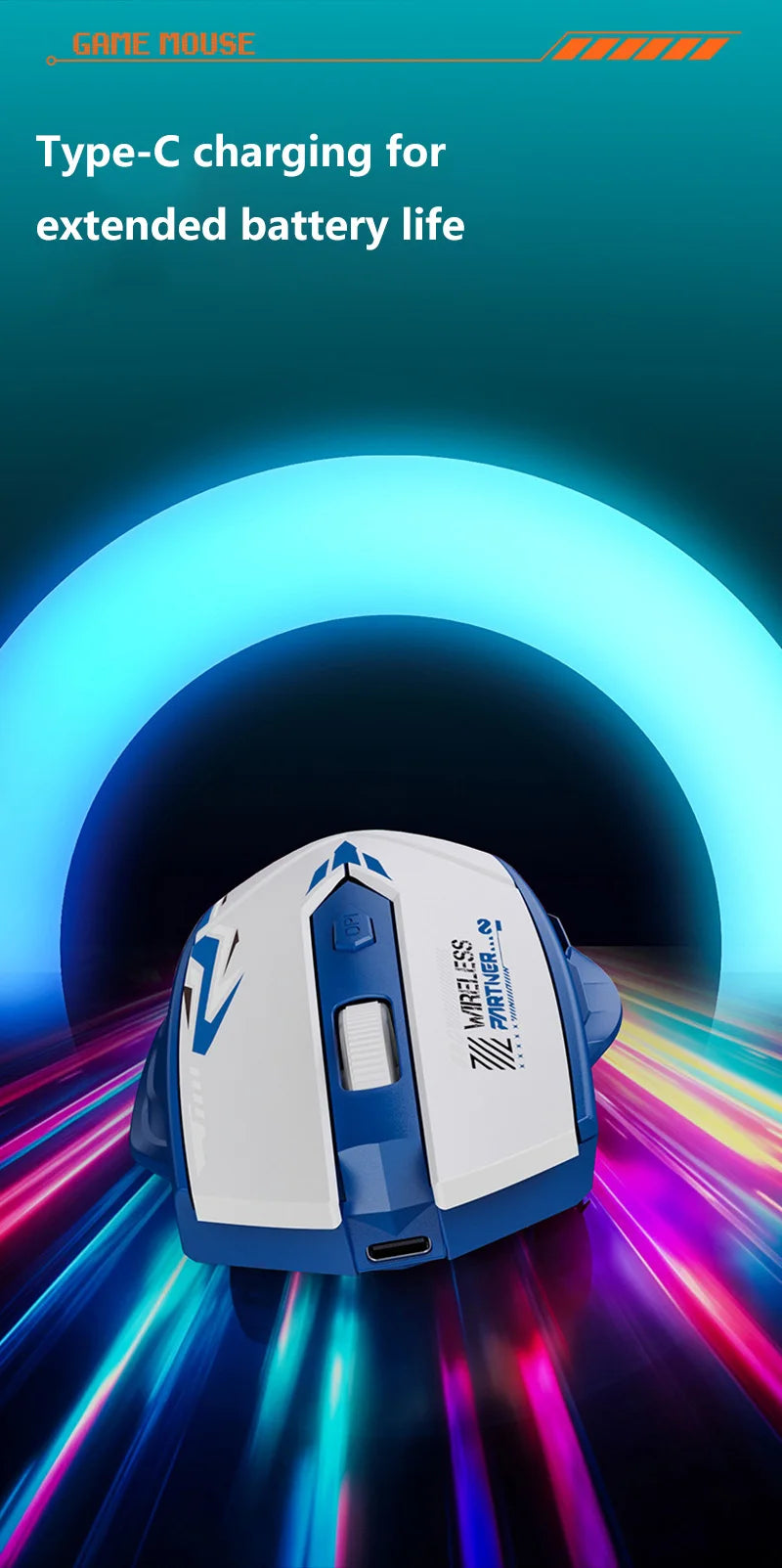 Wireless Gaming Mouse Dual Mode Bluetooth 2.4G DPI Adjustable Type-C Rechargeable Silent Ergonomic Mouse Durable Battery