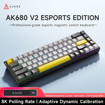AJAZZ AK680 V2 E-sports Magnetic Switch Keyboard 8K Polling Rate 128K Ultra-high Scan Rate Aluminum Alloy Positioning Plate