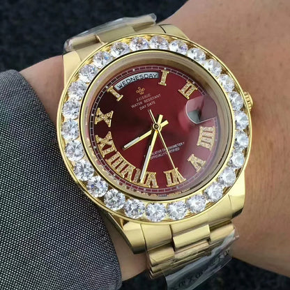 2025 New Big Diamond Watch For Men day date Water Resistant Quartz Wristwatch Top Brand Luxury Casual AAA Male Wrist Watch Gilft