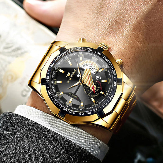 Montre-bracelet à quartz de luxe BINBOND pour homme, lumineuse, étanche, date automatique, en acier inoxydable,