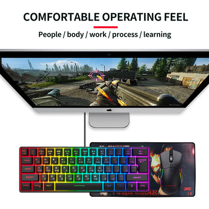 Tastiera da gaming, tastiera ultra-compatta a 61 tasti con retroilluminazione RGB russo/inglese, tastiera da ufficio impermeabile con sensazione meccanica per il gaming