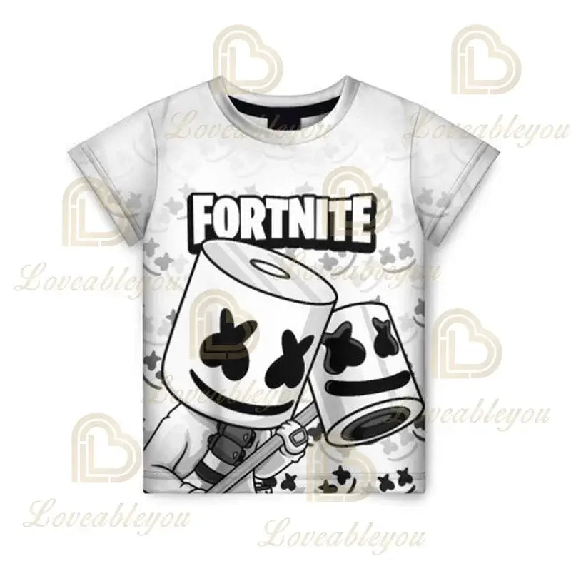 Camiseta infantil de verano Cartoon Fortnite con estampado 3D, para niños y niñas, streetwear para adultos y niños, camiseta divertida de cuello redondo