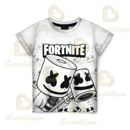 Camiseta infantil de verano Cartoon Fortnite con estampado 3D, para niños y niñas, streetwear para adultos y niños, camiseta divertida de cuello redondo