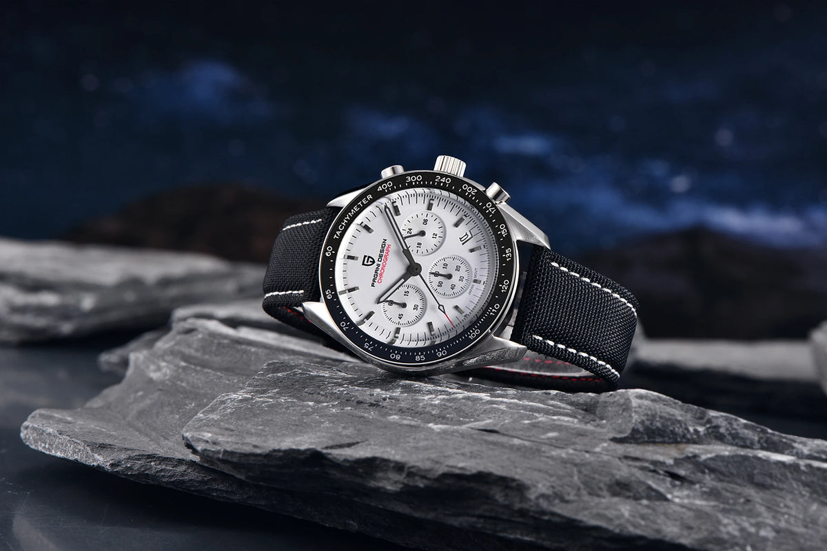 Montre pour homme PAGANI DESIGN (nouveau modèle V5 PD1701) – Chronographe sportif de type « Speed » à quartz, verre saphir avec traitement antireflet, étanche jusqu'à 100 mètres.