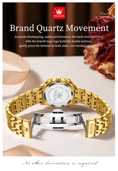 OLEVS 2858 Chronograph Quartz Wristwatches for Woman Fashion Elegant Classic Auto Date Waterproof Stainless Steel Women's Watch