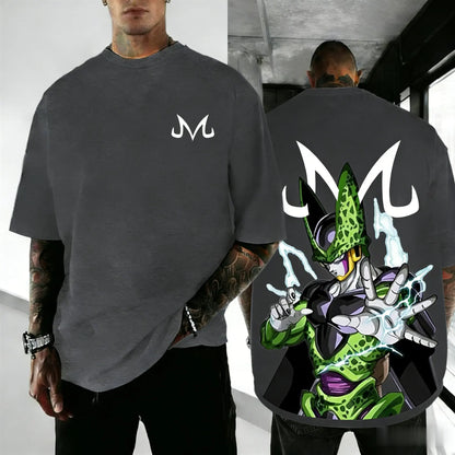Dragon Ball Cell Anime-inspirerad kortärmad T-shirt i retrostil, lös passform, streetstyle, sommar, herr, Y2K-top, familj, förälder-barn