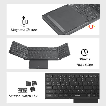 Teclado dobrável retroiluminado de tamanho completo Jomaa Bluetooth+USB, sem fios, com touchpad e teclado numérico para portátil Windows