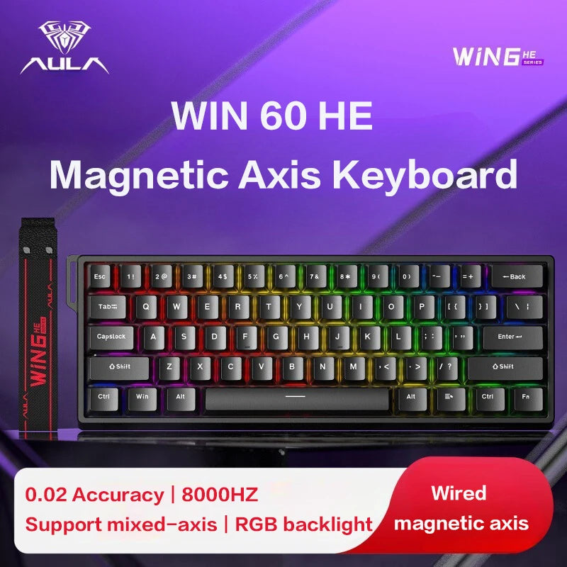Teclado mecánico personalizado AULA WIN60 HE con conexión por cable, eje magnético RT, para e-sports y juegos, tasa de sondeo de 8K