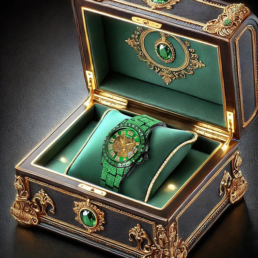 A men's green steel strap luxury trendy analog delicate pinion automatic mechanical watch