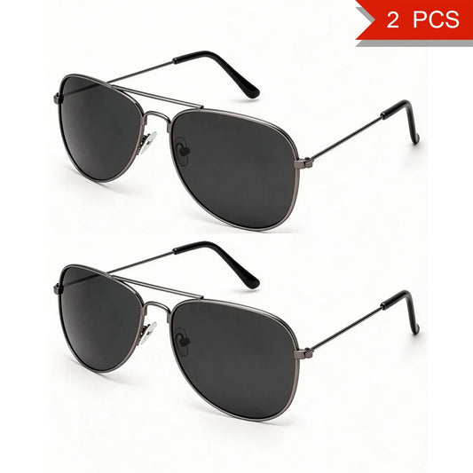 2 PCS Classic Aviator Sunglasses Gold Metal Frame UV100 Protection Trendy Eyewear For Men Women Daily Driving Outdoor Activities