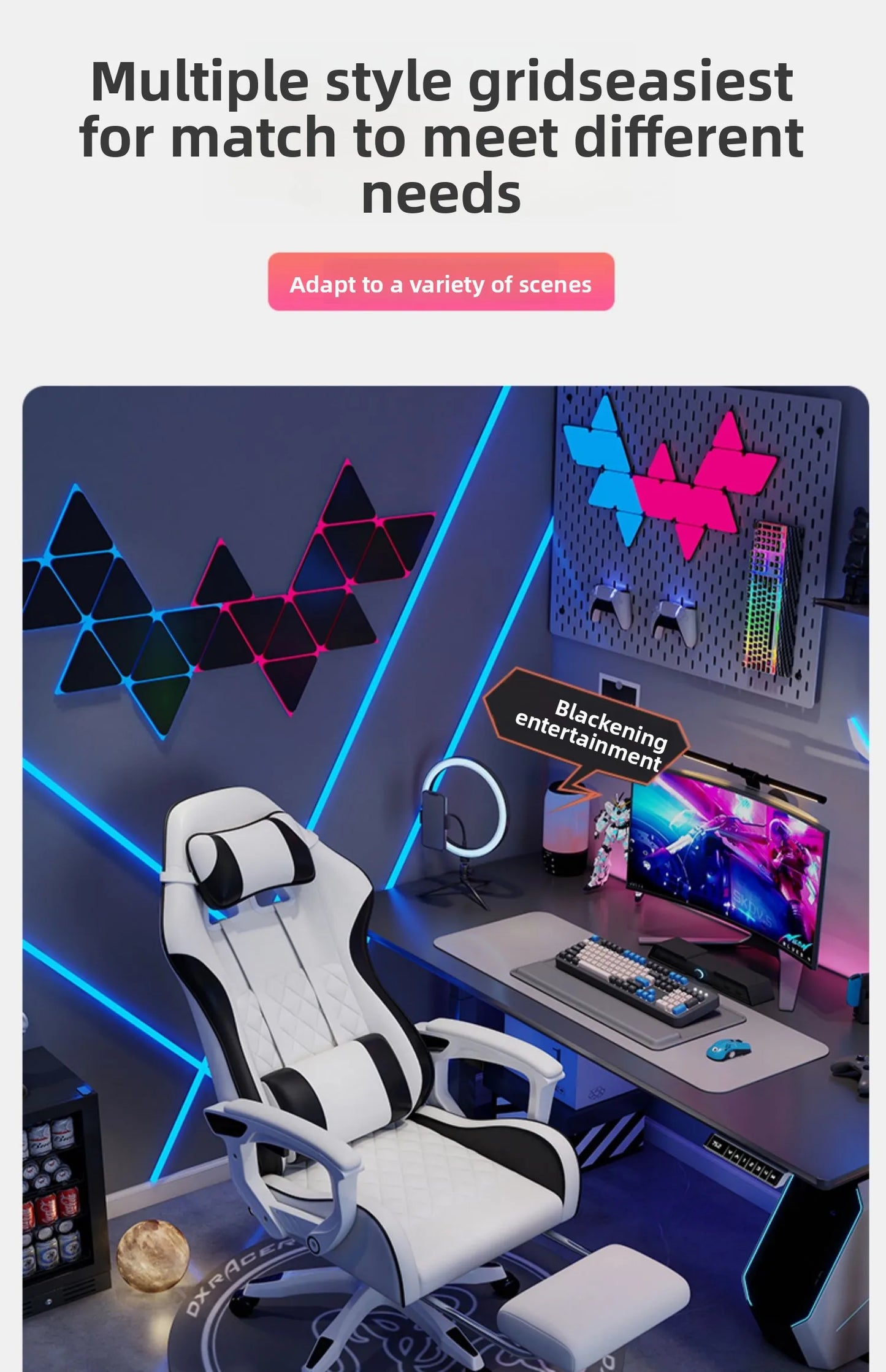 Мъжки e-sports стол, удобен за продължително седене, компютърен стол с възможност за накланяне за отдих, облегалка