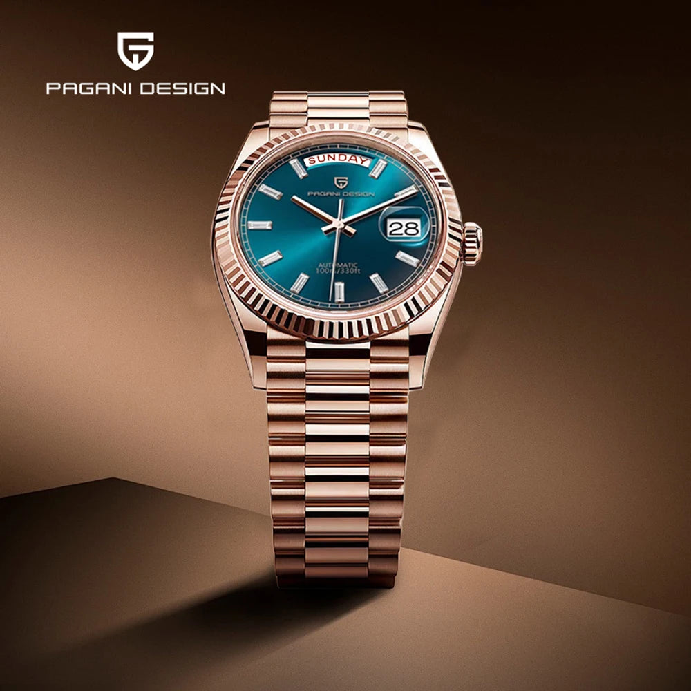 Montre PAGANI DESIGN DD40 pour homme – Modèle en or rose, montre-bracelet mécanique de luxe, mouvement automatique, verre saphir avec traitement antireflet, étanche