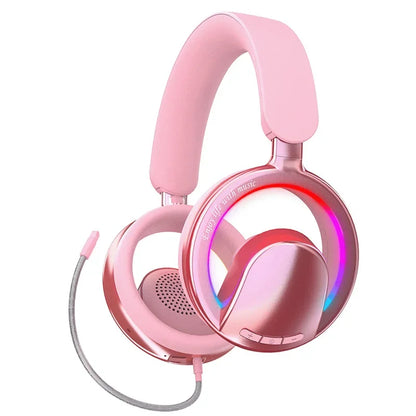 Casque de jeu à oreilles découvertes, écouteurs Bluetooth, effet lumineux RGB, autonomie de 20 heures, batterie de 400 mAh, recharge par USB-C, pliable, confortable.