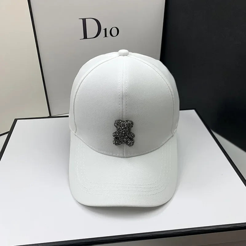 High Quality Fashion Summer Baseball Cap Women Korean Wild Bear Rhinestone Caps SunHats Street Kpop Outdoor Visors Hip Hop Hat
