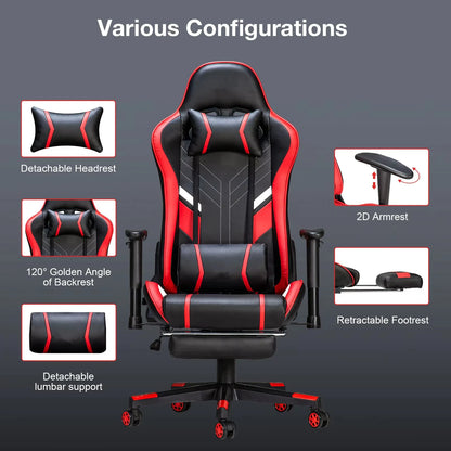 Massage Gaming Chair 7-Point Adjustable Seat Height Ergonomic Office Chair with Footrest and Lumbar Support GC-RC03 Chairs
