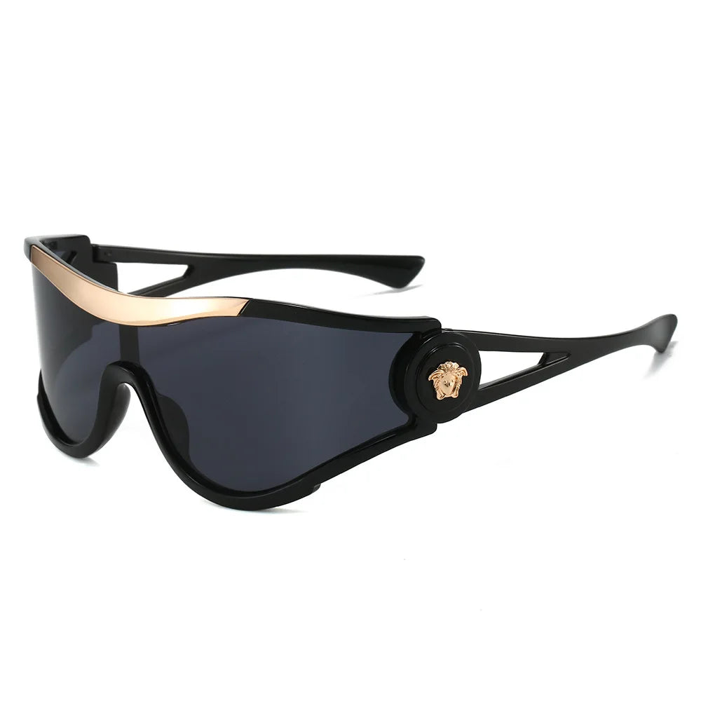 Oversized One-Piece Windproof Mask Sunglasses Women 2026 Luxury Fashion Vintage Steampunk Polygon Shield Wrap Around Sun Glasses