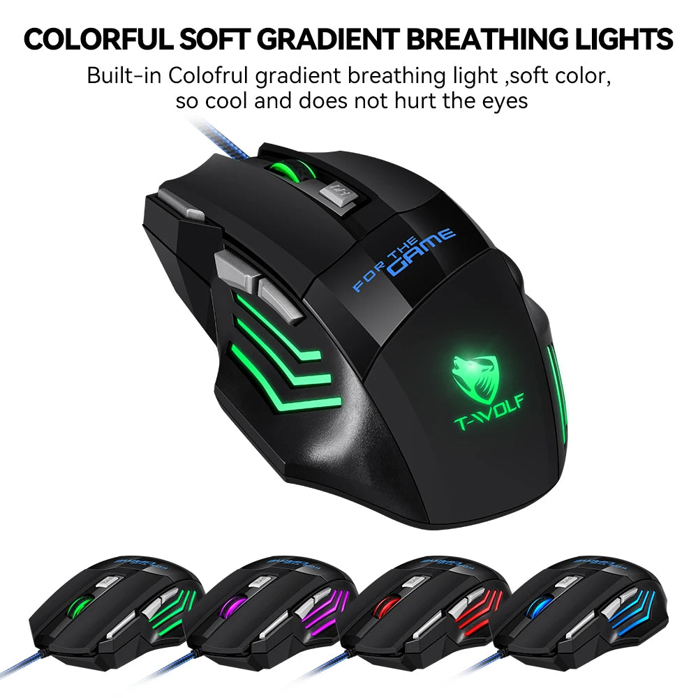 T-WOLF Wired Gaming Mouse 7-Button RGB Backlit Ergonomic Mechanical Mouse for PC Gamer