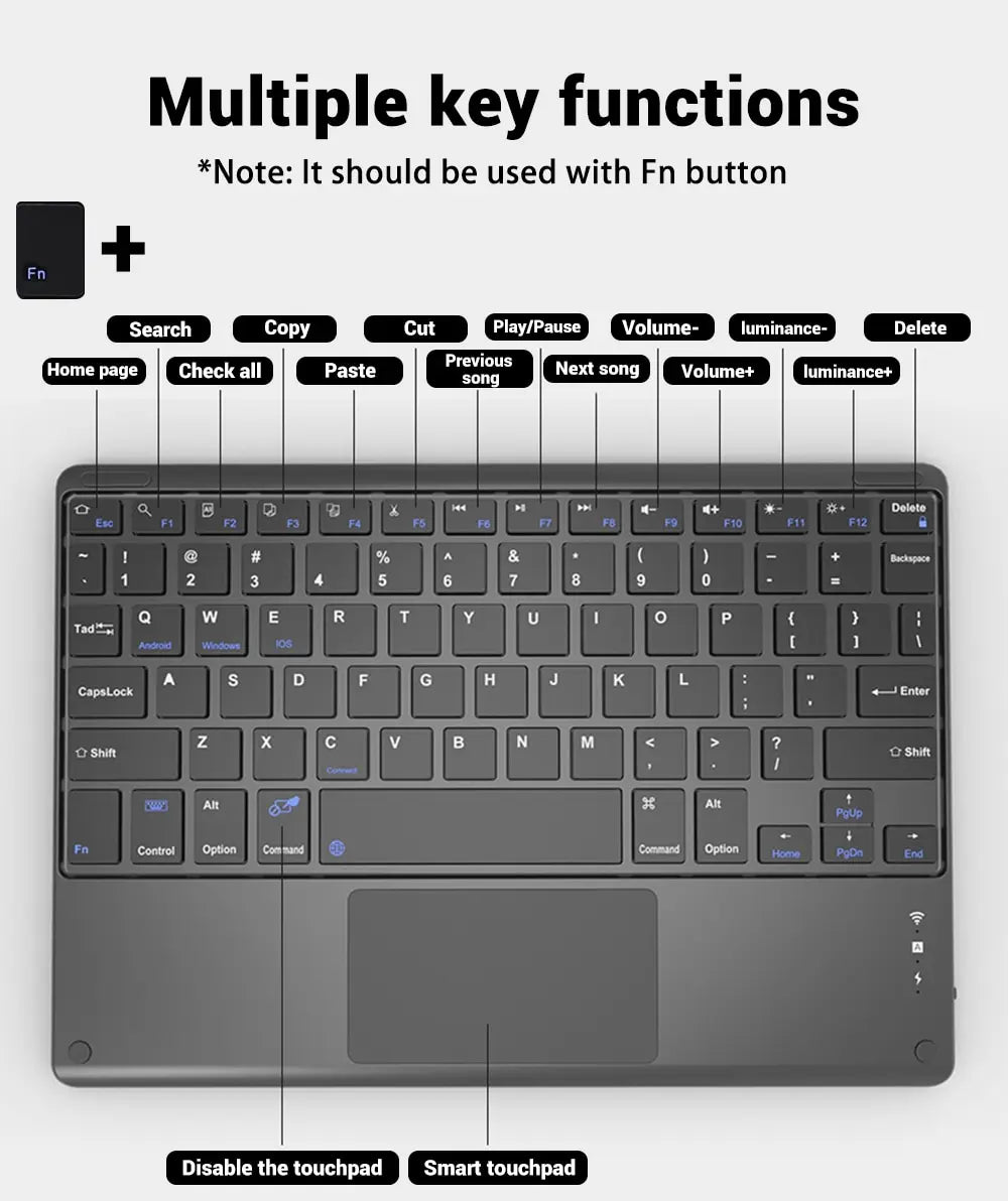 Hebrew/Russian/Spanish/Portuguese/Korean7-Colors Backlit Wireless with Touchpad Keyboard Rechargeable For iPad Tablet PC IOS Win