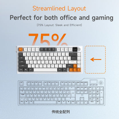 AJAZZ AF82 Low-Proflie Electrostatic Keyboard  4000mAh Trl-Mode 75% Type-C Display Screen  Keyboard Office Gaming E-sport