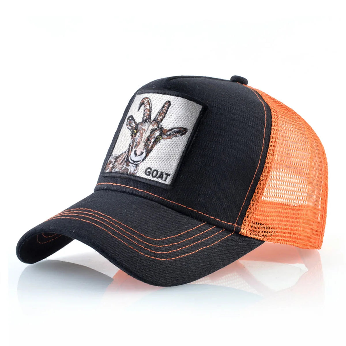 Modische Trucker-Caps mit besticktem Ziegen-Patch, Vier-Jahreszeiten-Snapback-Baseballcap für Herren und Damen, verstellbare Schirmmütze