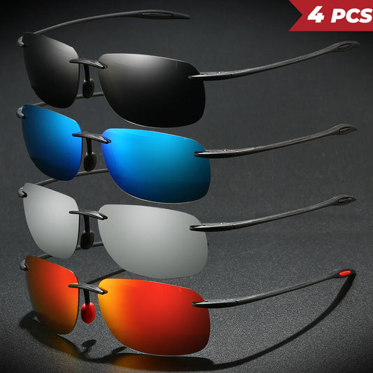 4PCS Ultra Light 11g TR90 Frameless Polarized Aviator Sunglasses - Flexible & Comfort Fit Unisex for Driving, Fishing, Outdoor