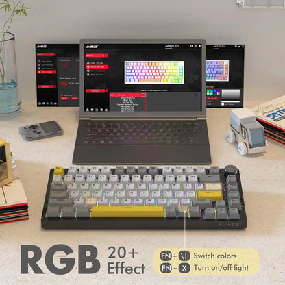 Teclado mecánico con cable AJAZZ AK820 75%: hot‑swappable, retroiluminación RGB/blanca/azul hielo, control con perilla de volumen | Para oficina y gaming